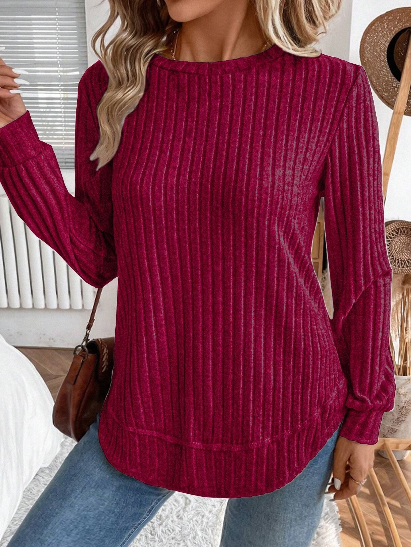 Damen Strickpullover Lässig Vertikale Streifen