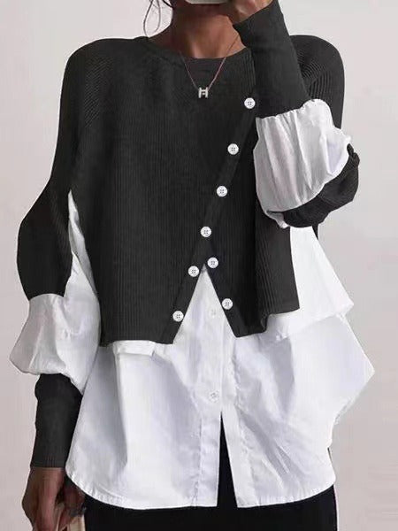 Damen Strickpullover Asymmetrisch Mit Bluse Eveloria