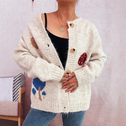 Damen Strickjacke Pilzmuster Eveloria - Eveloria