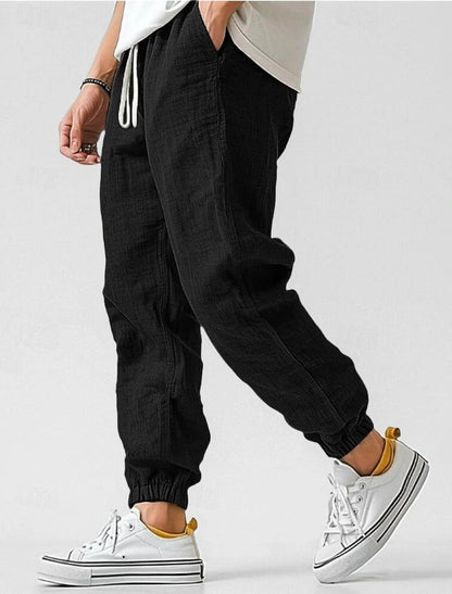 Herren Leinenhose Elastischer Bund Bequem Eveloria