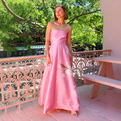 Damen Maxikleid Ohne Träger Floralmuster Eveloria