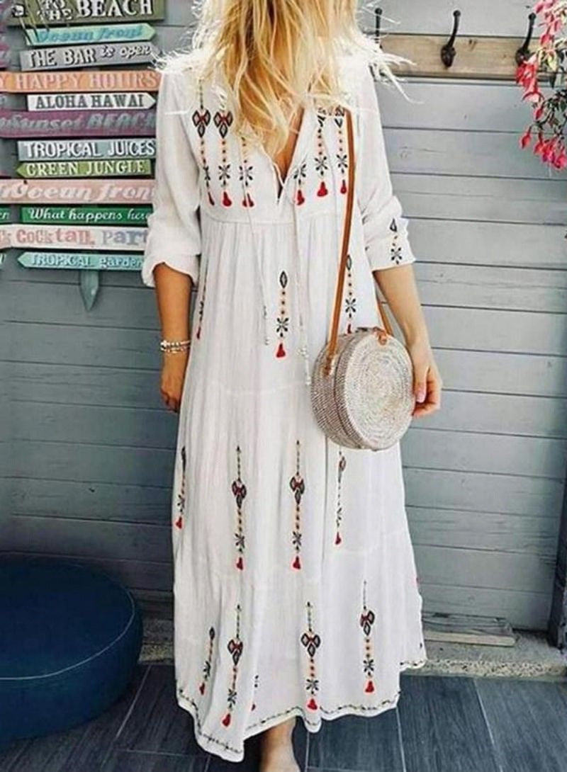 Damen Boho-Kleid Bestickt Lässig Eveloria