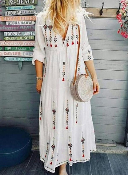 Damen Boho-Kleid Bestickt Lässig Eveloria