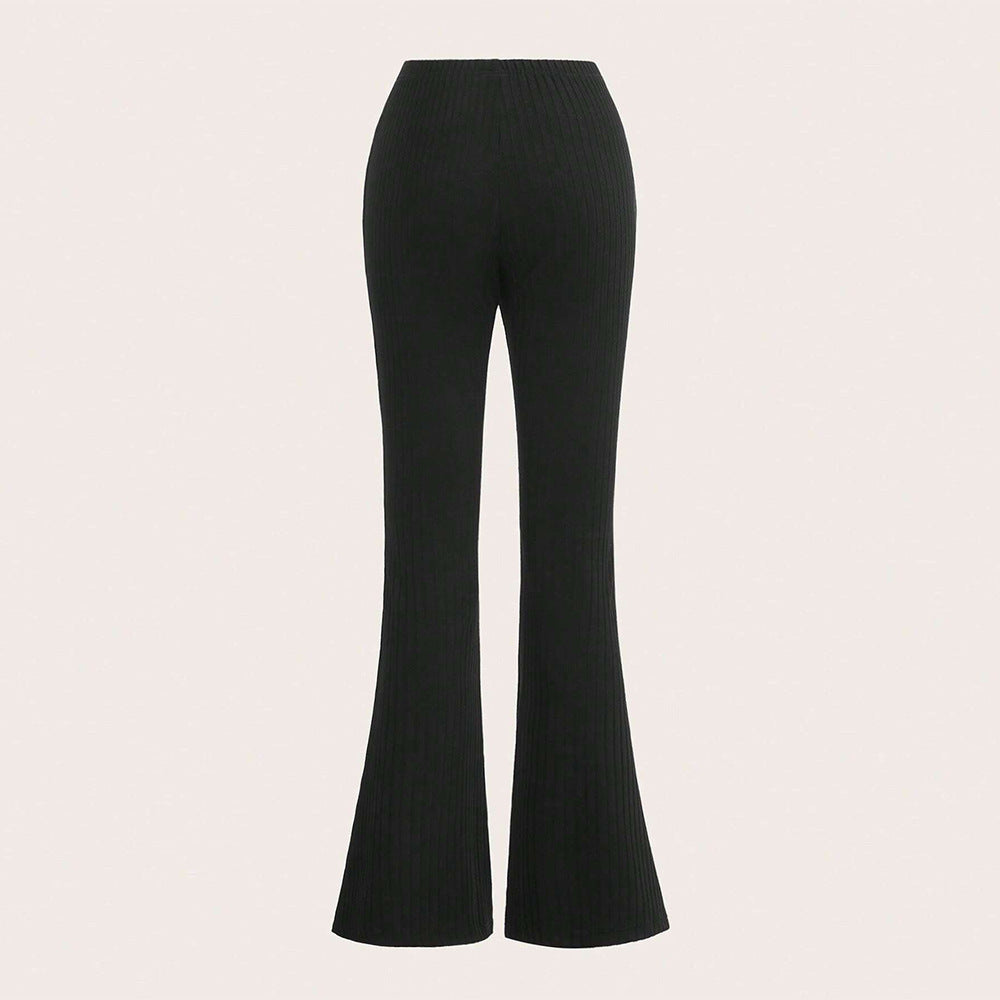 Damen Ripp-Hose Hochbund Mit Kordelzug