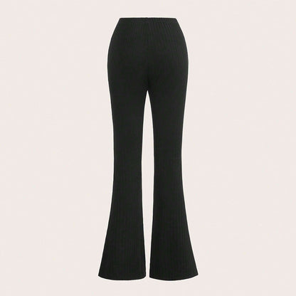 Damen Ripp-Hose Hochbund Mit Kordelzug