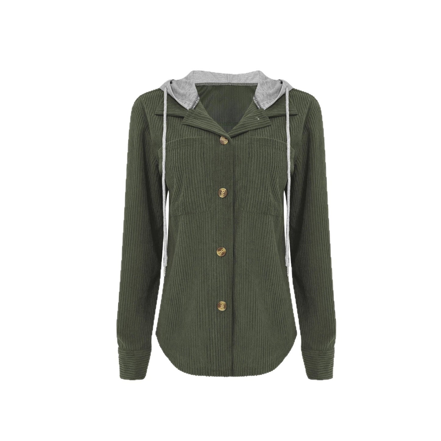 Damen Hemdjacke Gestreift Kapuze Taschen Eveloria