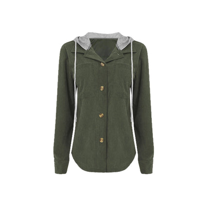 Damen Hemdjacke Gestreift Kapuze Taschen Eveloria