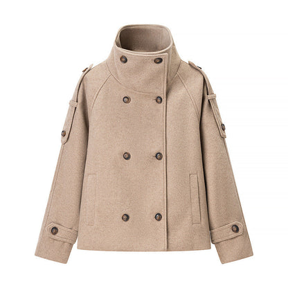 Damen Wolljacke Hochkragen Dekorative Knöpfe Eveloria