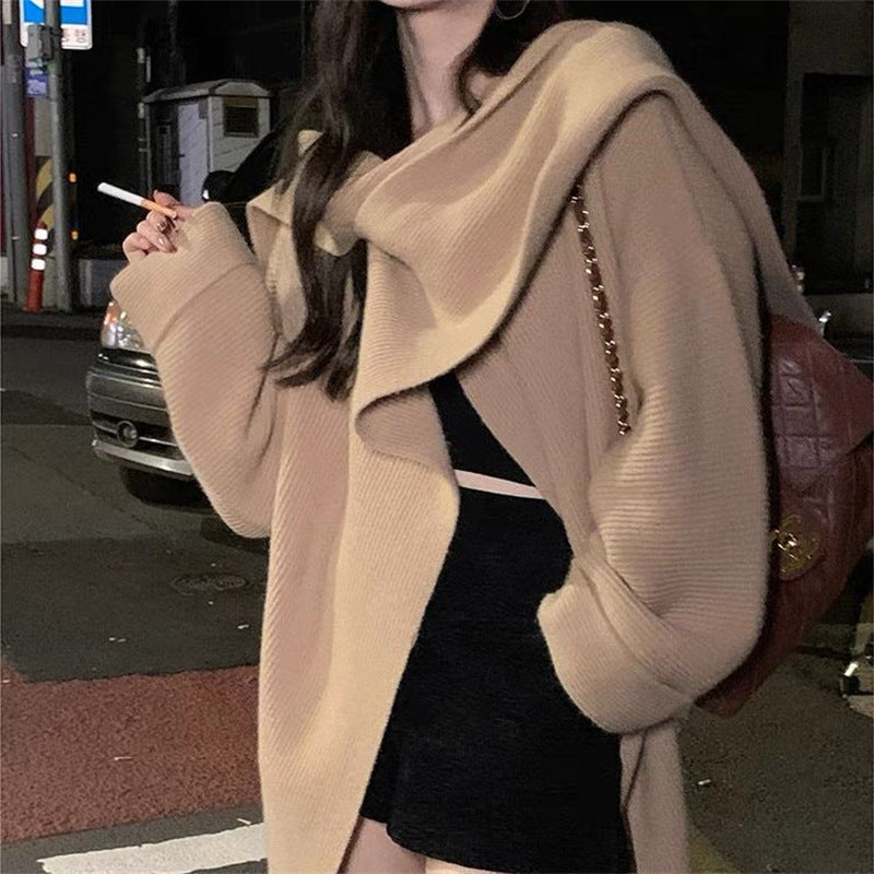 Damen Oversized Strickpullover Asymmetrisch Weich Grau Eveloria