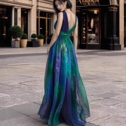Damen Abendkleid Tüll V-Ausschnitt eveloria