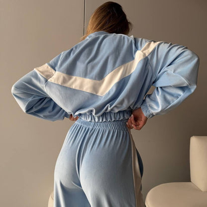 Damen Fleece-Trainingsanzug Voluminöse Ärmeln Reißverschluss Eveloria