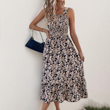 Damen Ärmelloses Maxikleid Rüschen Muster Eveloria