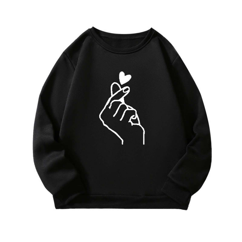 Damen Sweatshirt Kreatives Handzeichen-Motiv Weiches Innenfutter Grau