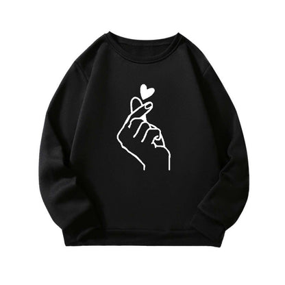 Damen Sweatshirt Kreatives Handzeichen-Motiv Weiches Innenfutter Grau