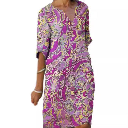 Damen Leichtkleid V-Ausschnitt Bunt Eveloria