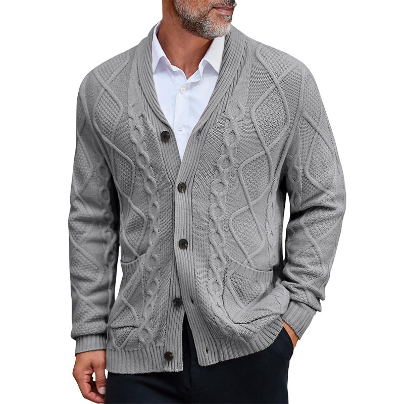 Herren Grobstrickjacke Elegantes Zopfmuster Warm Beige