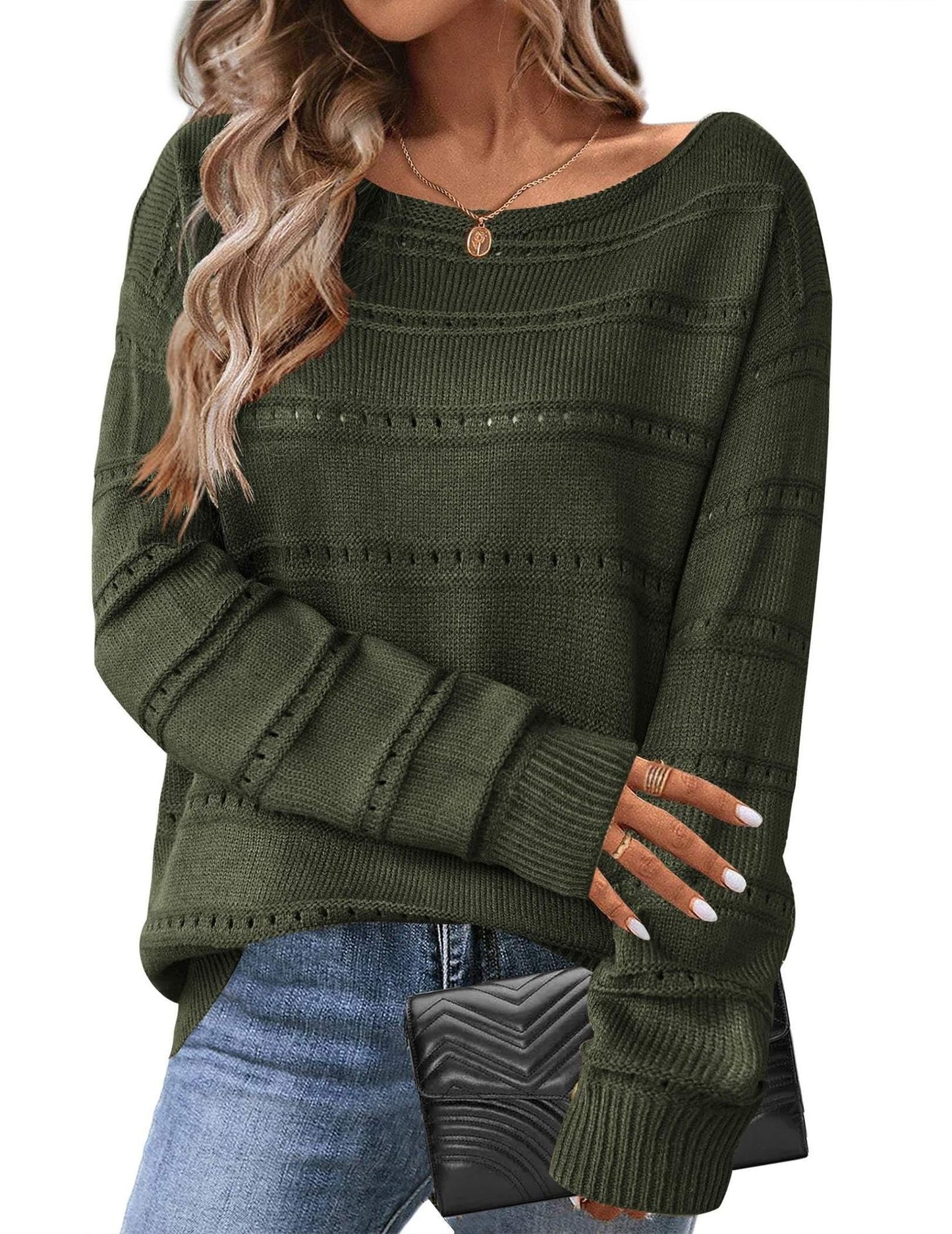 Damen Strickpullover Luftig Weit Geschnitten Eveloria