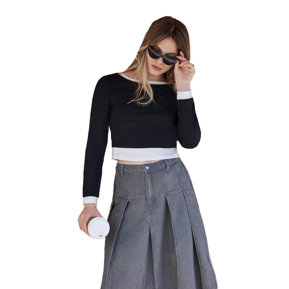 Damen Midi-Rock Elegant Falten Hochtailliert er Rock