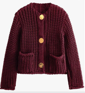 Damen Strickjacke Kuschelig Mit Taschen Goldfarben