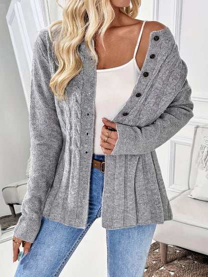 Damen Strickjacke Kabelstrick Modern Knöpfe Beige