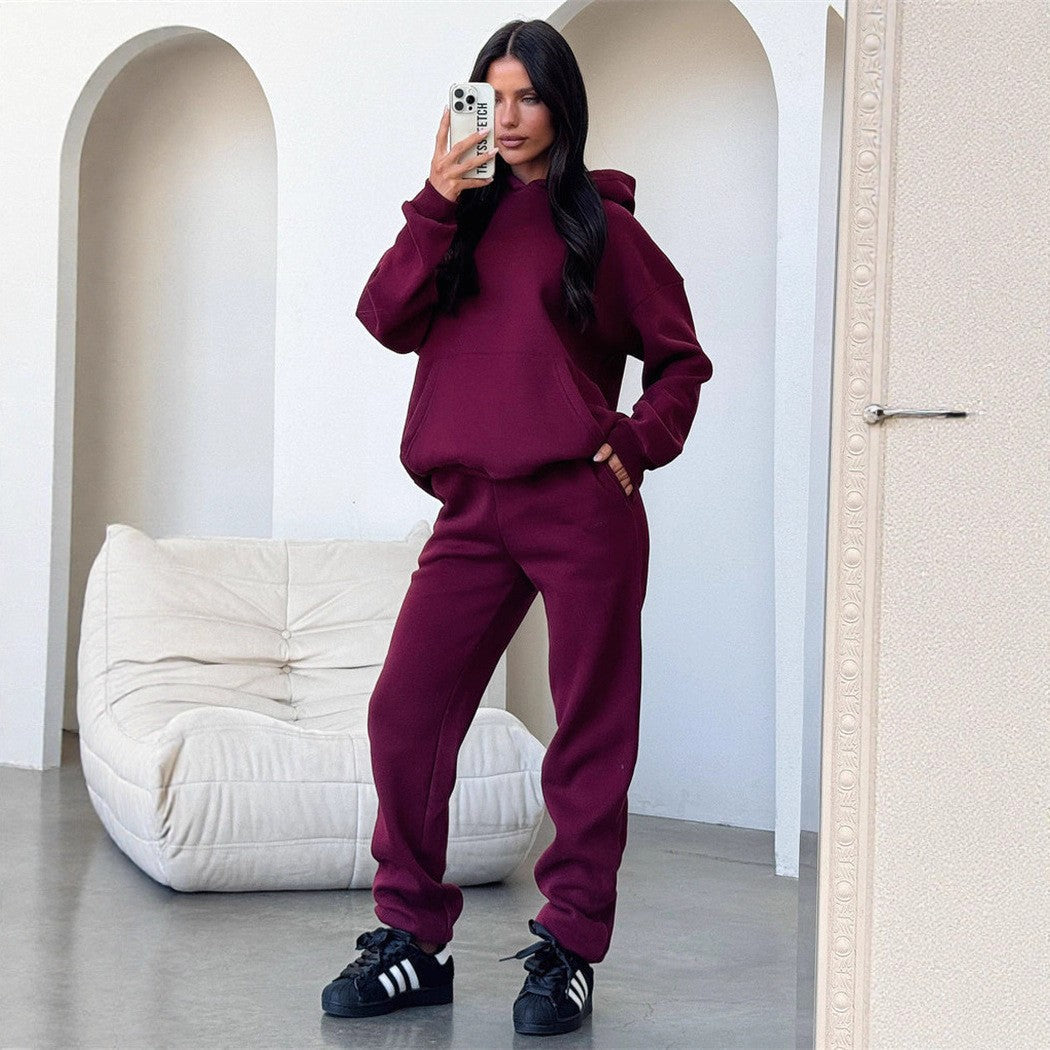 Damen Sportliches Loungewear-Set mit Kapuze elastisch Eveloria