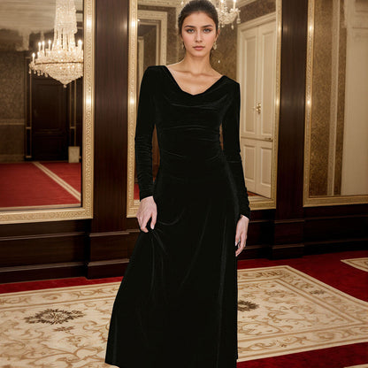 Damen Maxikleid Cowl-Ausschnitt Längsärmel Eveloria