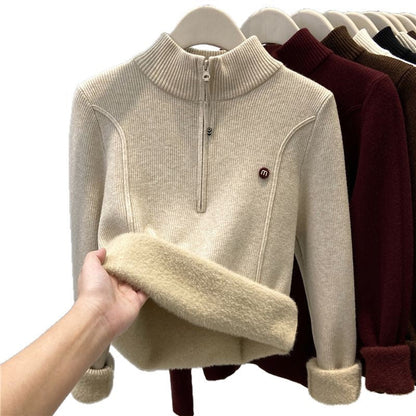 Damen Strickpullover Stehkragen Reißverschluss Eveloria