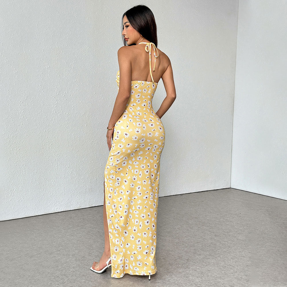 Damen Minikleid Sommer Floral Cut-Out