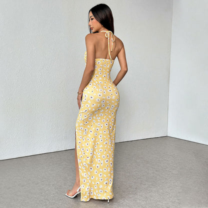Damen Minikleid Sommer Floral Cut-Out