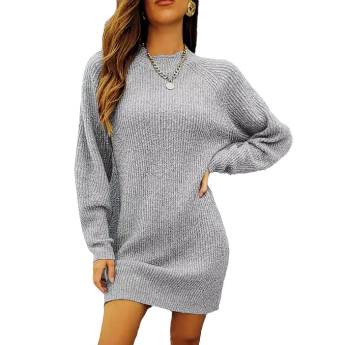 Damen Strickkleid Lässiger Schnitt Voluminöse Ärmel Eveloria