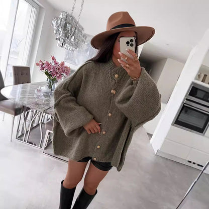 Damen Oversized Strickpullover Voluminöse Ärmel Beige Eveloria