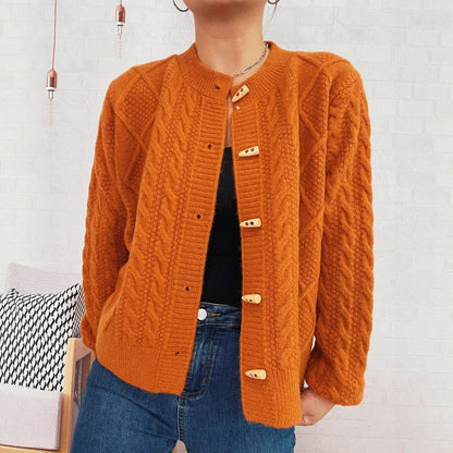 Damen Strickcardigan Weich Nautisches Design Beige Holzknöpfe - Eveloria