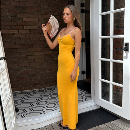 Damen Maxikleid Spaghettiträger Figurbetonend Elegantes