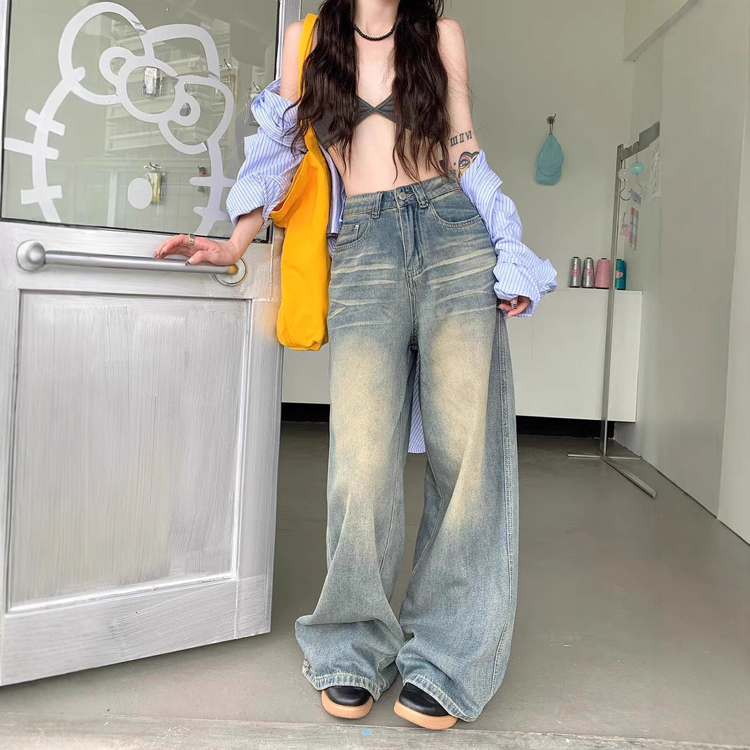 Damen Weite Jeans Vintage Effekt