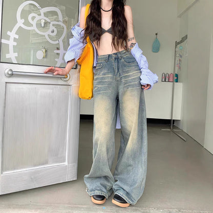 Damen Weite Jeans Vintage Effekt