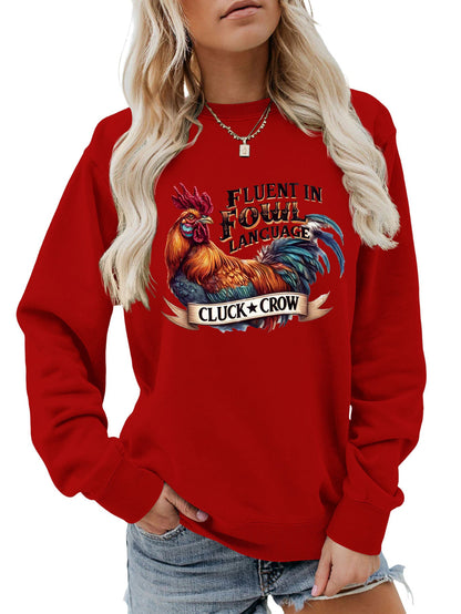 Damen Sweatshirt Hühnermotiv Bequem Grau Eveloria