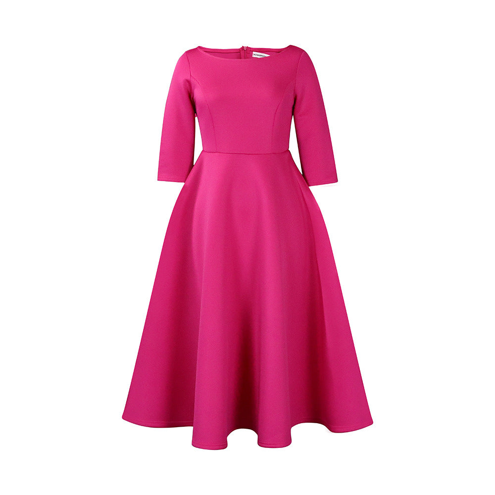 Damen A-Linien Kleid Rundhalsausschnitt schwingender Rock Eveloria