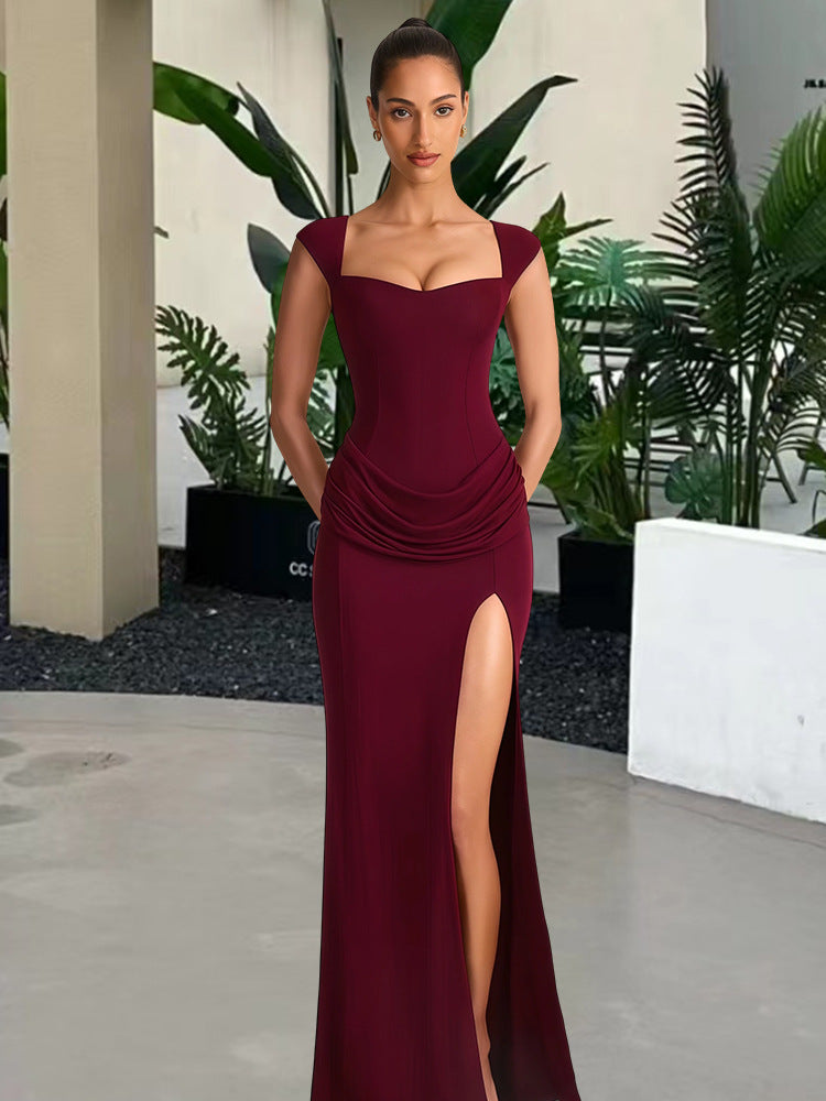 Damen Maxikleid Elegantes V-Ausschnitt Seitenschlitz Eveloria