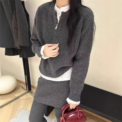 Damen Strickpullover-Kleid Hochkragen Reißverschluss Eveloria