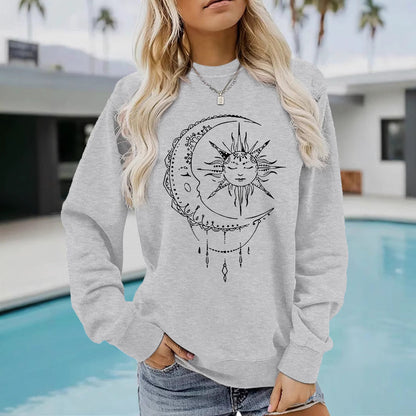 Damen Sweatshirt Sonnen-Mond-Motiv Eveloria