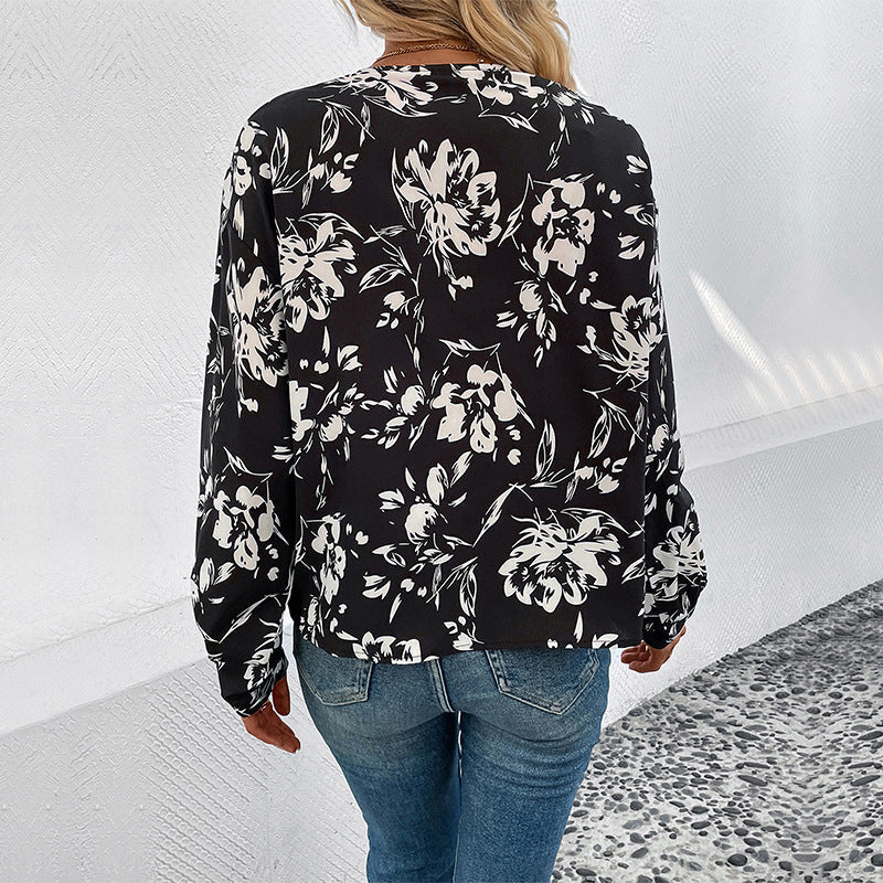 Damen Bluse Floralmuster Puffärmel Elegant