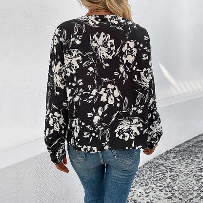 Damen Bluse Floralmuster Puffärmel Elegant