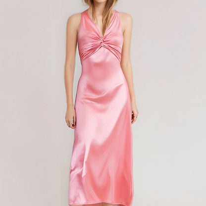 Damen Satinkleid Elegant Wickeldetail Eveloria