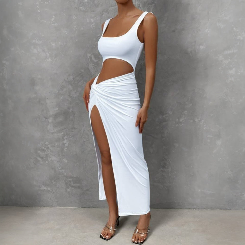 Damen Maxi-Kleid Cut-Out Wickeldesign Hochschlitz Eveloria