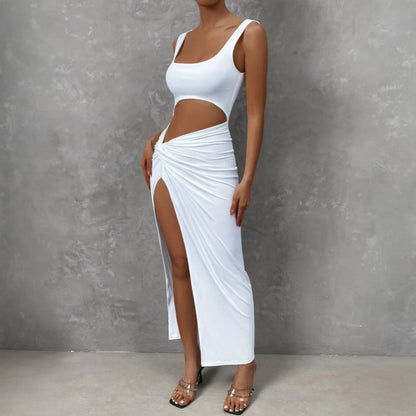 Damen Maxi-Kleid Cut-Out Wickeldesign Hochschlitz Eveloria