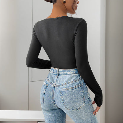 Damen Bodysuit Langärmlig Spitze Elegant Eveloria