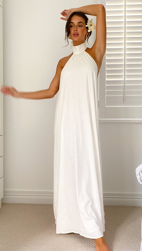 Damen Maxikleid Elegantes Halterneck Mit Taschen