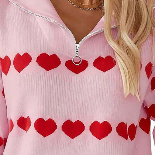 Damen Pullover Herzmotiv Kurzreißverschluss Eveloria - Eveloria