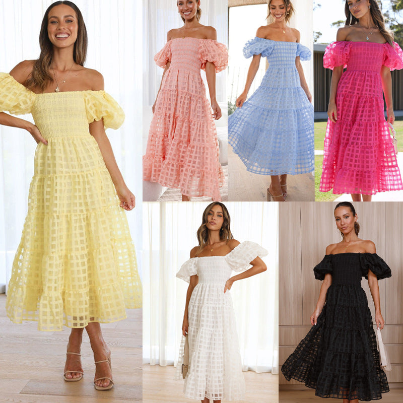 Damen Maxikleid Luftige Puffärmel Gerafftes Oberteil - Eveloria