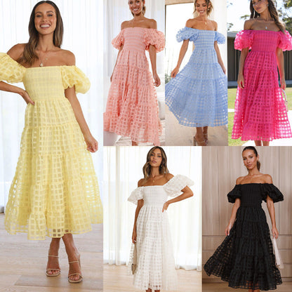 Damen Maxikleid Luftige Puffärmel Gerafftes Oberteil - Eveloria